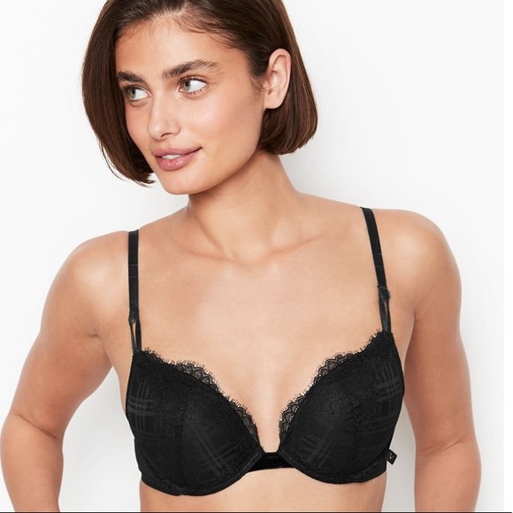 NWOT VS Victorias Secret - Sexy Tee Velvet Strap Push-Up Bra - 32DD - BLACK - Picture 2 of 7